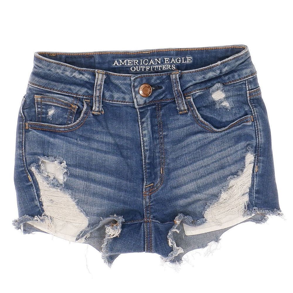 American Eagle Hi Rise Shortie Shorts Size 0 Womens Distressed Super Stretch W24